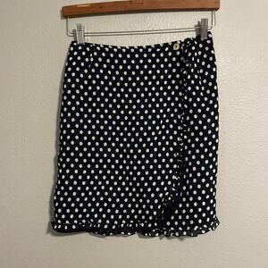 Vintage Womens Mini Wrap Skirt IT 44 US 8 Navy Polka Dot Ruffle Rockabilly 90s